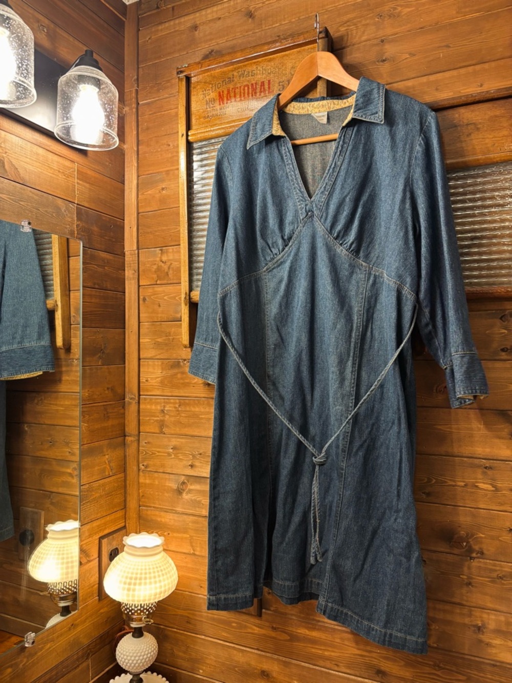 Women’s Vintage Motherhood Maternity Denim Dress, Size Large